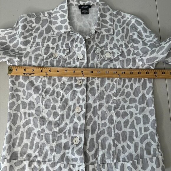 Pure Amici Button-up Jacket XS Gray White Animal Print 100% Linen - Picture 9 of 10
